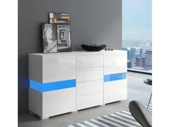 DripeX Banco de TV 4 gavetas e 4 portas, com RGB LED e controle remoto, móveis de TV alimentados por USB, , 140x35x72cm^ Móvel De Tv