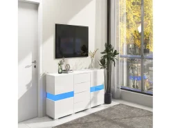 DripeX Banco de TV 4 gavetas e 4 portas, com RGB LED e controle remoto, móveis de TV alimentados por USB, , 140x35x72cm^ Móvel De Tv