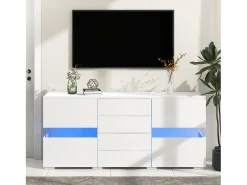 DripeX Banco de TV 4 gavetas e 4 portas, com RGB LED e controle remoto, móveis de TV alimentados por USB, , 140x35x72cm^ Móvel De Tv