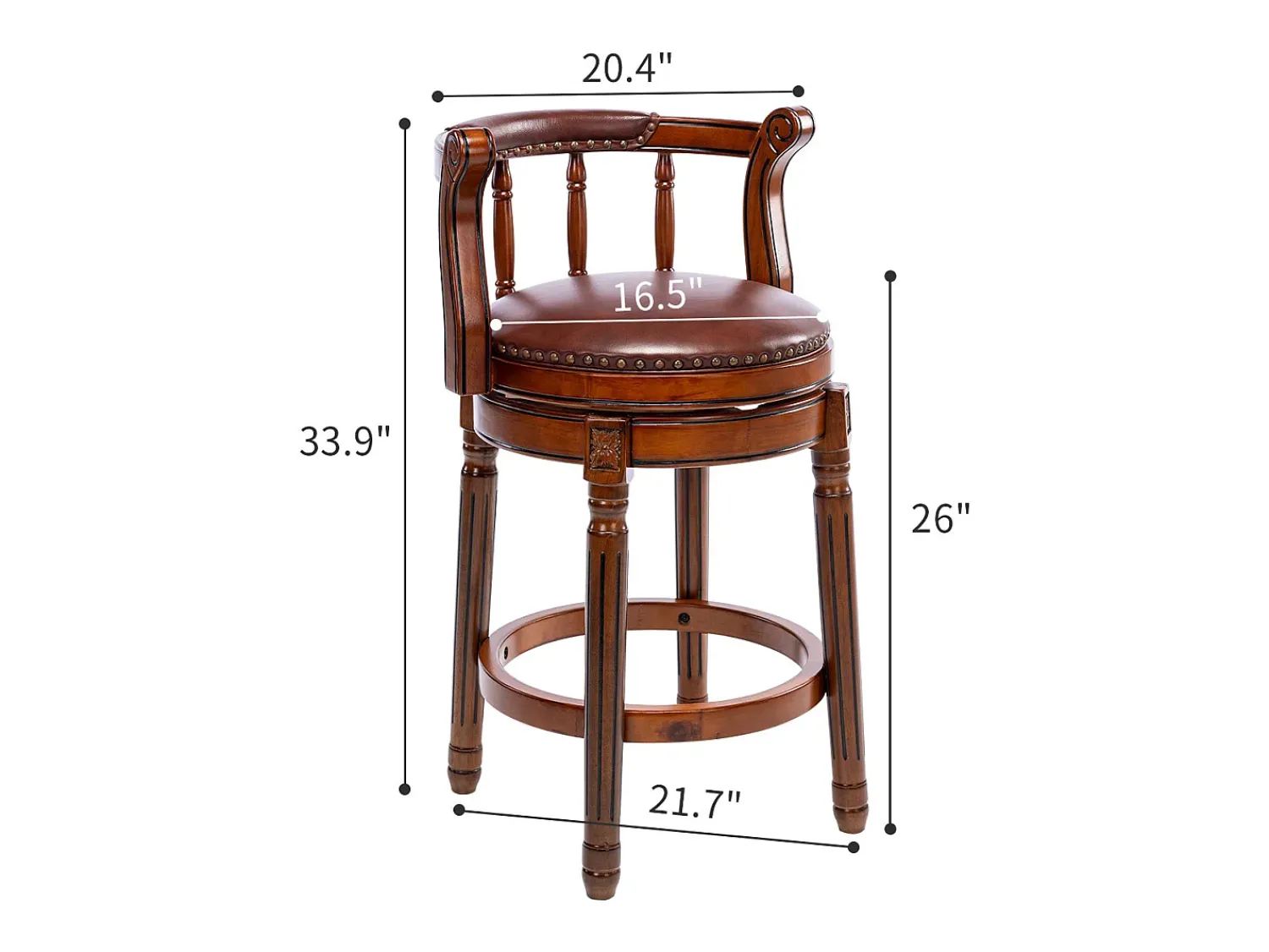 Online Hauss Spole Banco giratório de bar - Assento em pele castanha - Cor nogueira 54,8x54,8x66cm Castanho