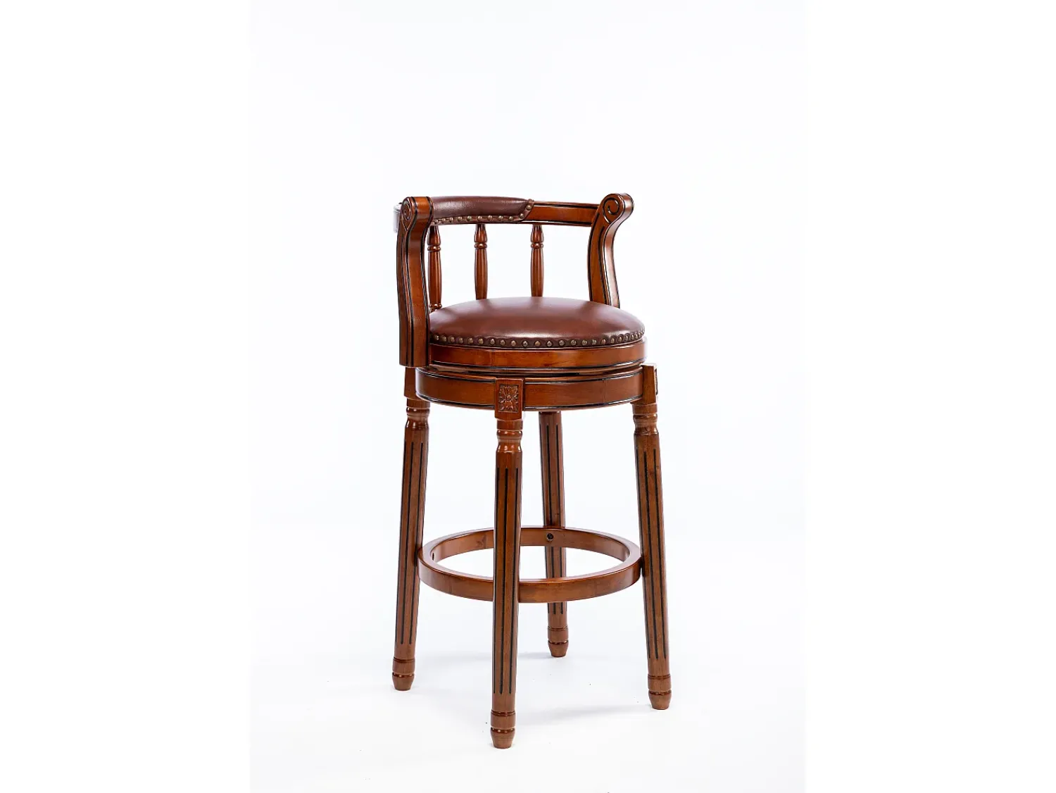 Online Hauss Spole Banco giratório de bar - Assento em pele castanha - Cor nogueira 54,8x54,8x66cm Castanho