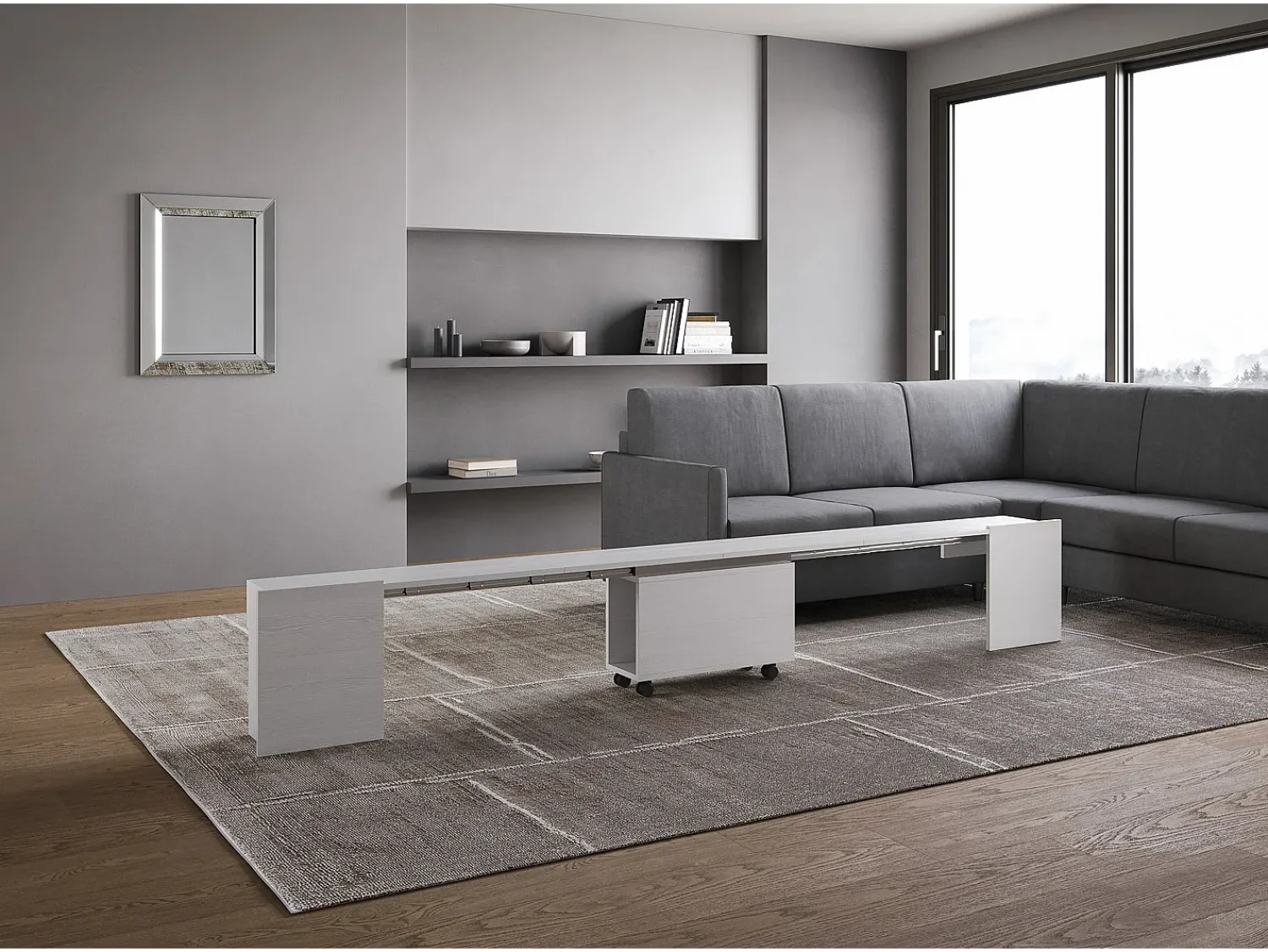 Consola|ITAMOBY Banco inferior extensível 26x72/300 cm Evolve Cinza Branca extensões internas Branco
