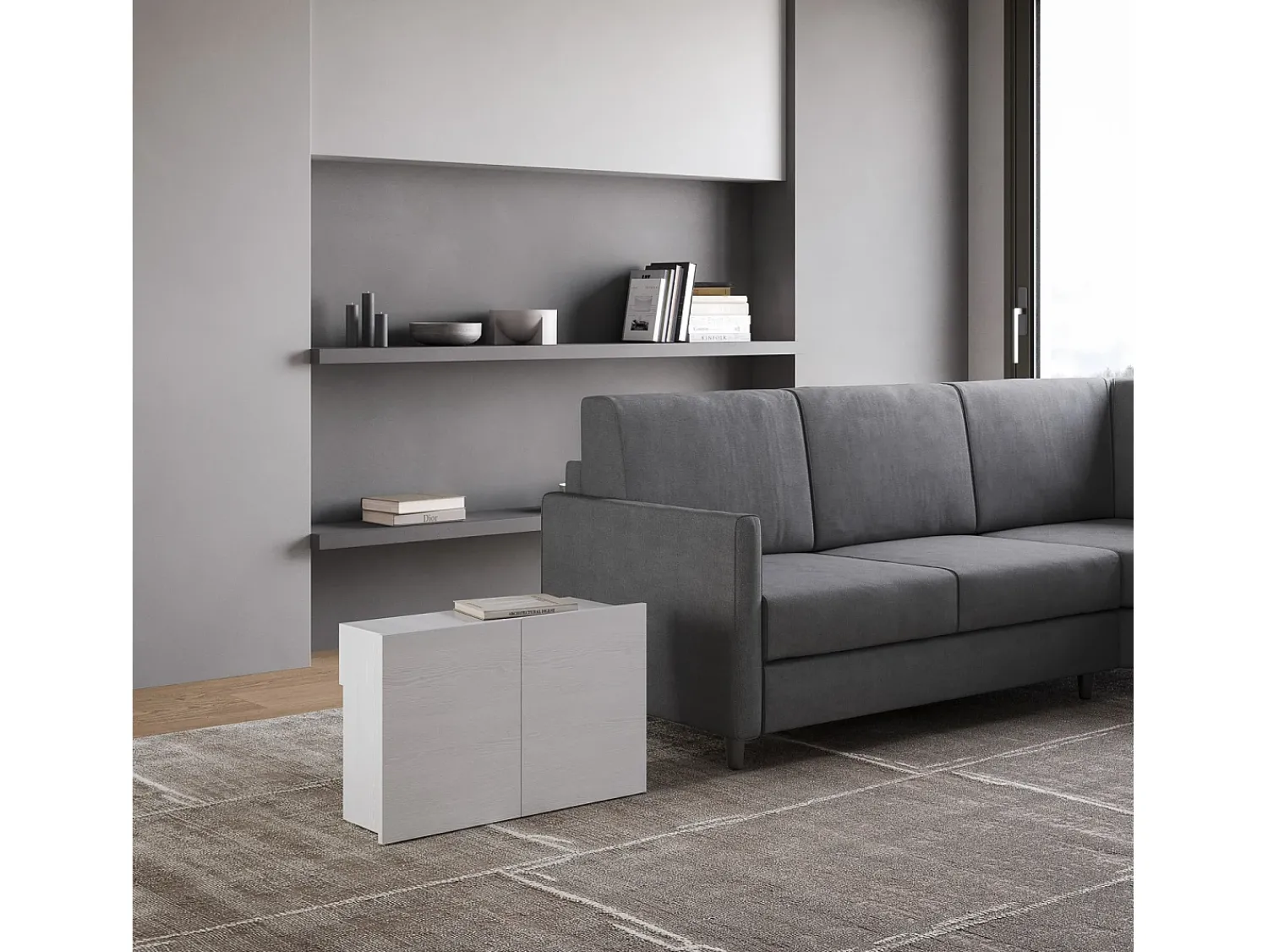 Consola|ITAMOBY Banco inferior extensível 26x72/300 cm Evolve Cinza Branca extensões internas Branco