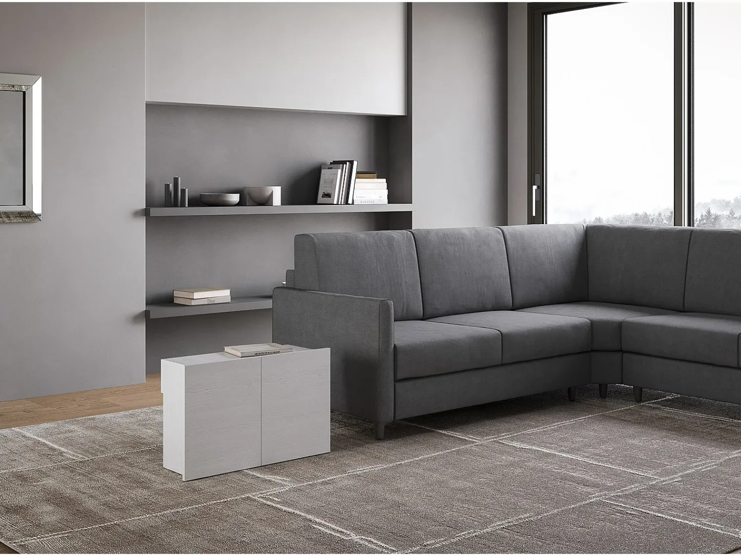 Consola|ITAMOBY Banco inferior extensível 26x72/300 cm Evolve Cinza Branca extensões internas Branco