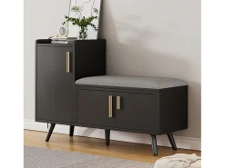 Móvel De Arrumação|Sapateira|Merax Banco moderno para sapatos - 100 x 34 x 68,5 cm - com 3 portas e almofada - aglomerado - Preto