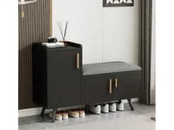 Móvel De Arrumação|Sapateira|Merax Banco moderno para sapatos - 100 x 34 x 68,5 cm - com 3 portas e almofada - aglomerado - Preto