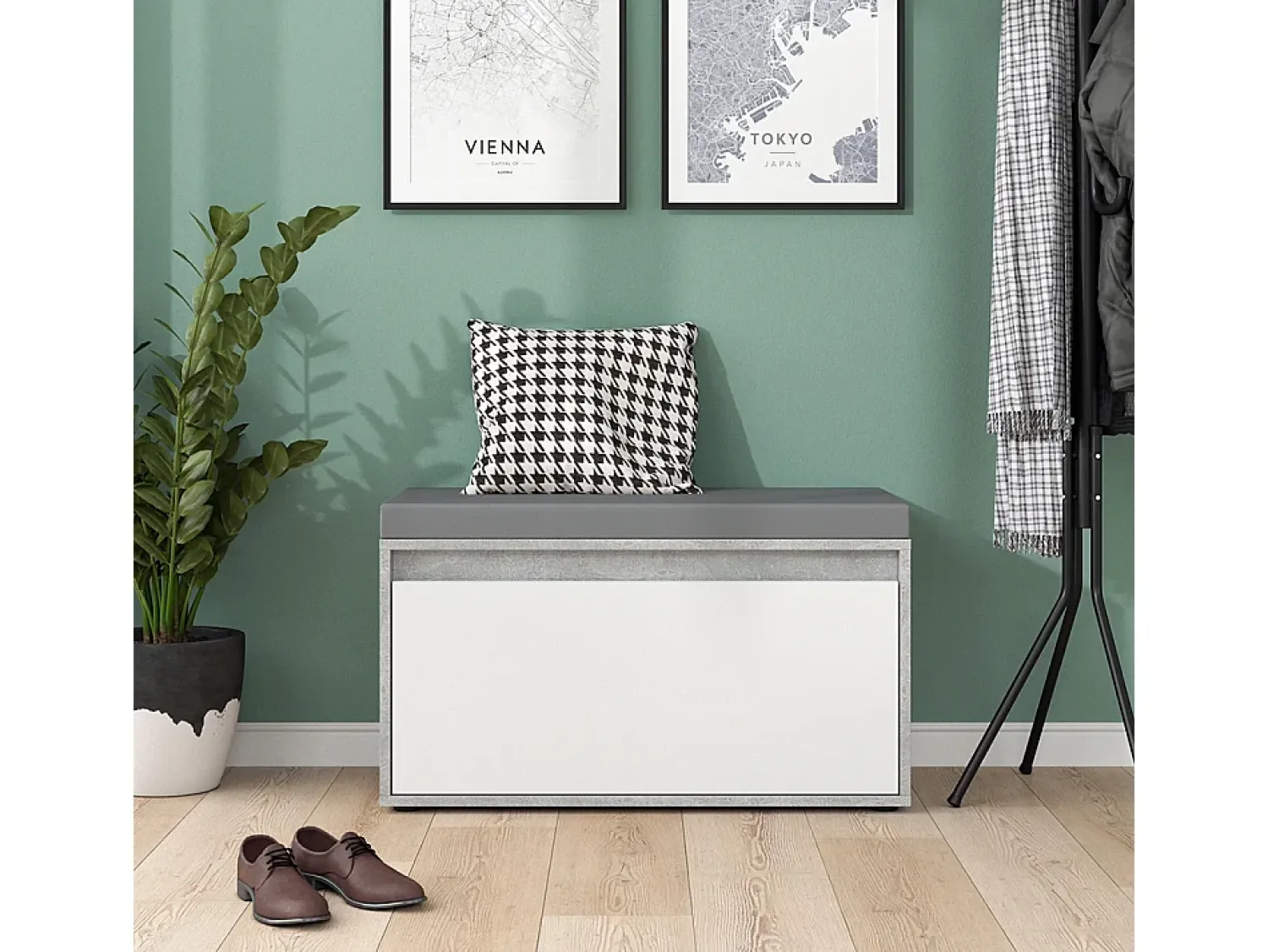 Móvel De Arrumação|Sapateira*Vicco Banco para sapatos betão 80x39x45 iker Cinzento claro
