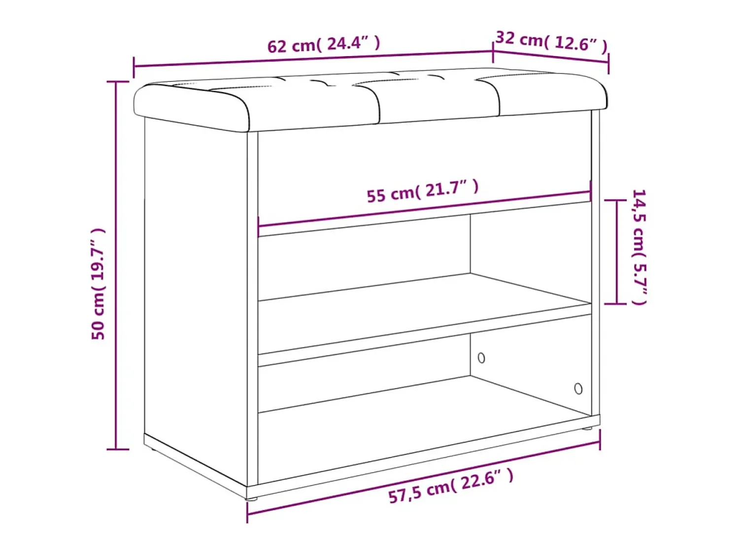 Móvel De Arrumação|Sapateira*vidaxl Banco para sapatos 62x32x50 cm madeira projetada Branco