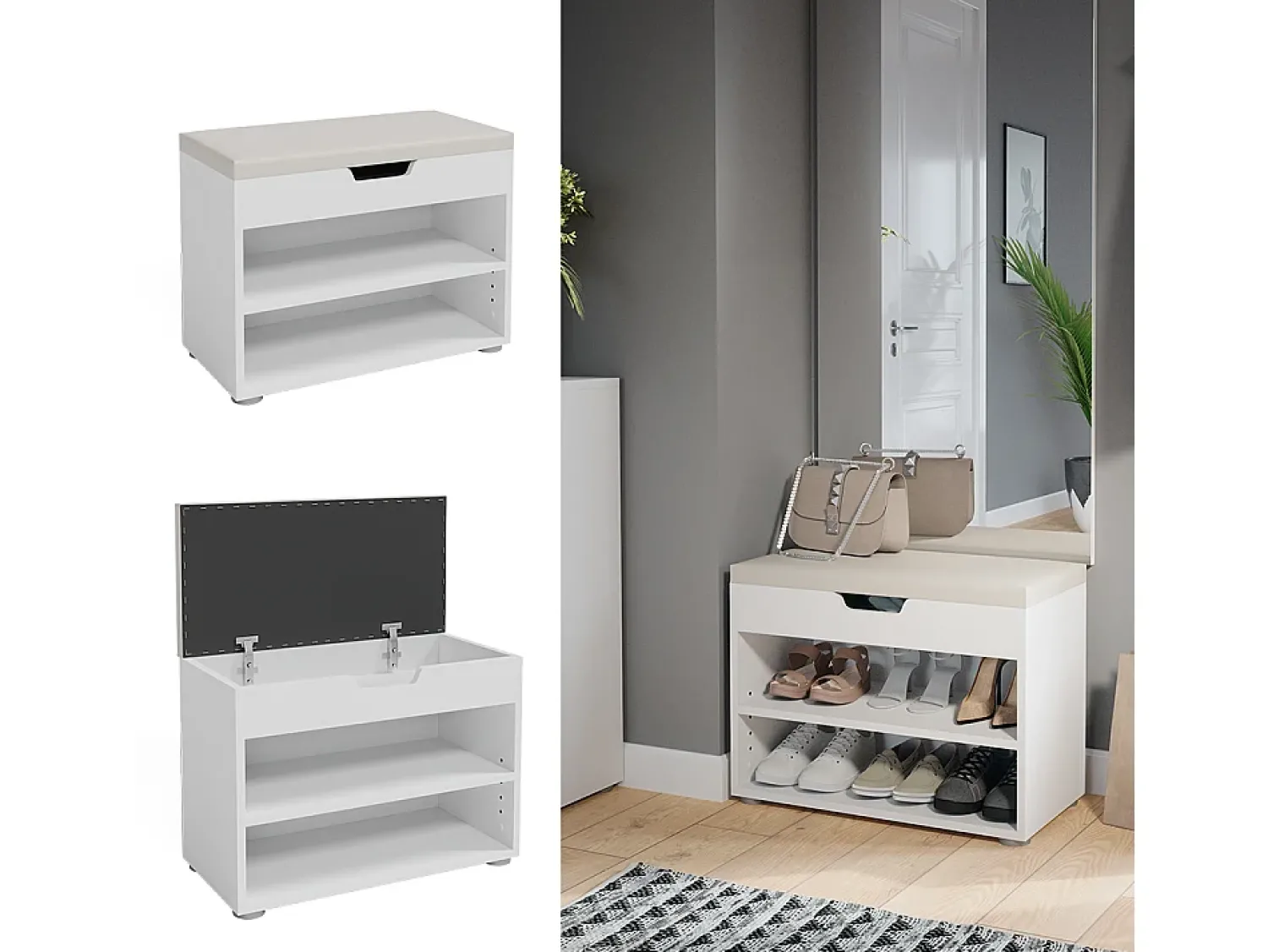 Móvel De Arrumação|Sapateira|Vicco Banco para sapatos 60x30x45 rolfe Branco