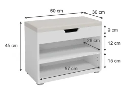 Móvel De Arrumação|Sapateira|Vicco Banco para sapatos 60x30x45 rolfe Branco