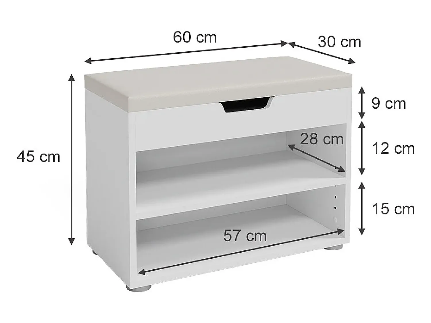 Móvel De Arrumação|Sapateira|Vicco Banco para sapatos 60x30x45 rolfe Branco