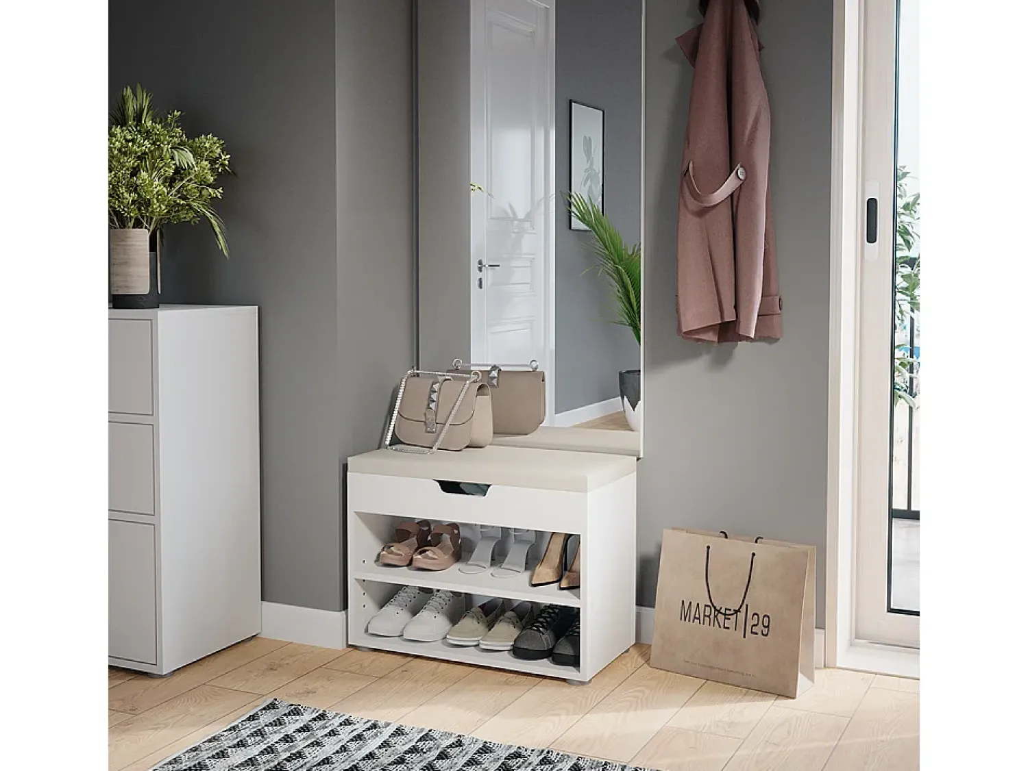 Móvel De Arrumação|Sapateira|Vicco Banco para sapatos 60x30x45 rolfe Branco
