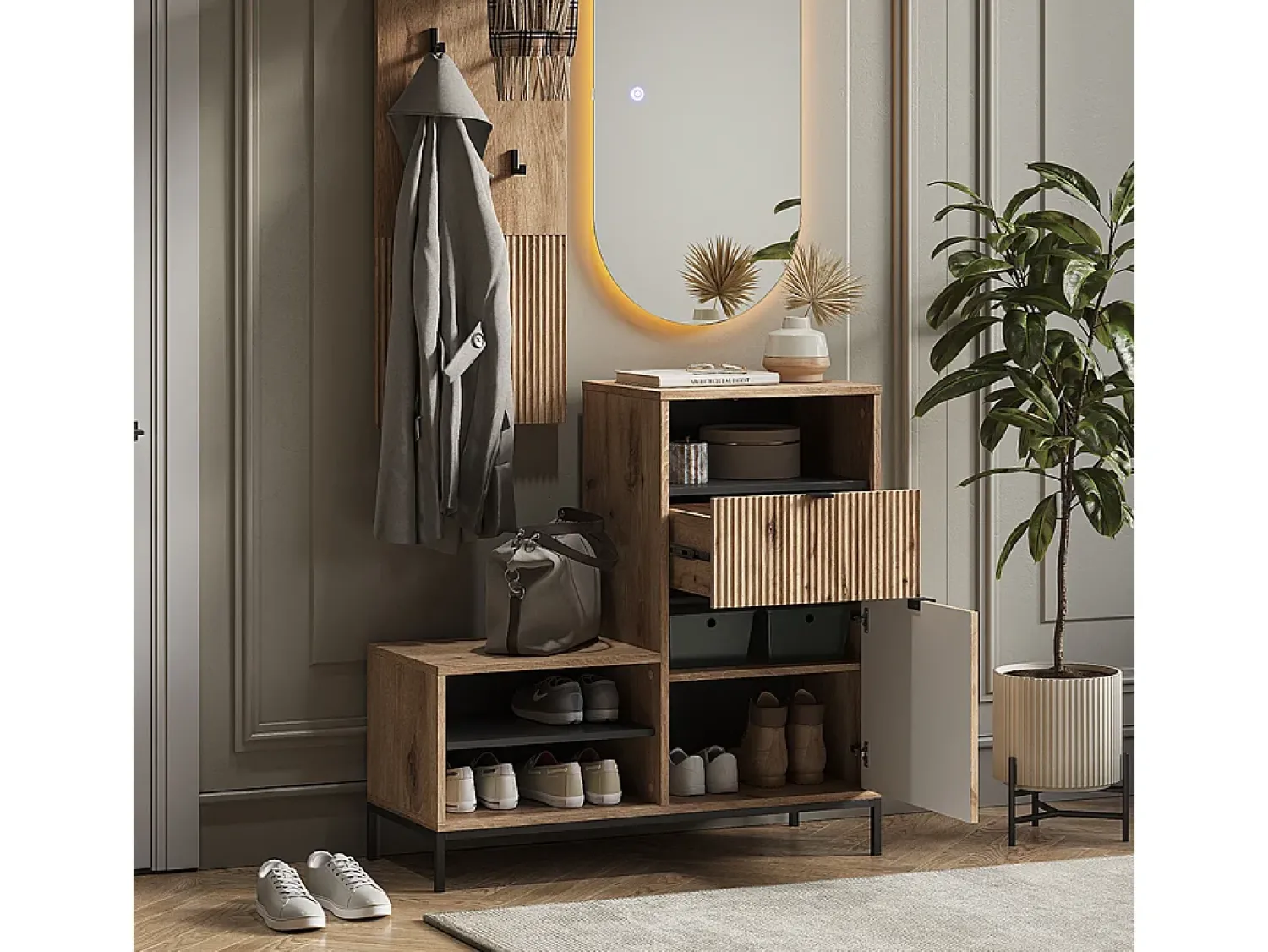 Móvel De Arrumação|Sapateira|Vicco Banco para sapatos carvalho viking 100x40x98.5 eliza Natural escuro