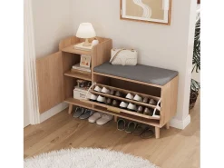 Móvel De Arrumação|Sapateira| Banco para sapatos com assento, sapateira com espaço de armazenamento para hall de entrada, Madeira Natural claro