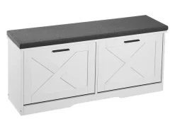 Hot Banco para Sapatos de Entrada SucceBuy 100x30.5x47.5 cm, Banco Armazenamento com Gavetas Dobráveis, Almofada e Portas Abatíveis, 199,6 kg, Sapat estreito Branco