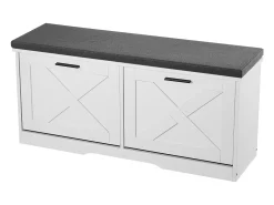 Hot Banco para Sapatos de Entrada SucceBuy 100x30.5x47.5 cm, Banco Armazenamento com Gavetas Dobráveis, Almofada e Portas Abatíveis, 199,6 kg, Sapat estreito Branco