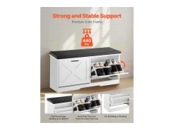 Hot Banco para Sapatos de Entrada SucceBuy 100x30.5x47.5 cm, Banco Armazenamento com Gavetas Dobráveis, Almofada e Portas Abatíveis, 199,6 kg, Sapat estreito Branco
