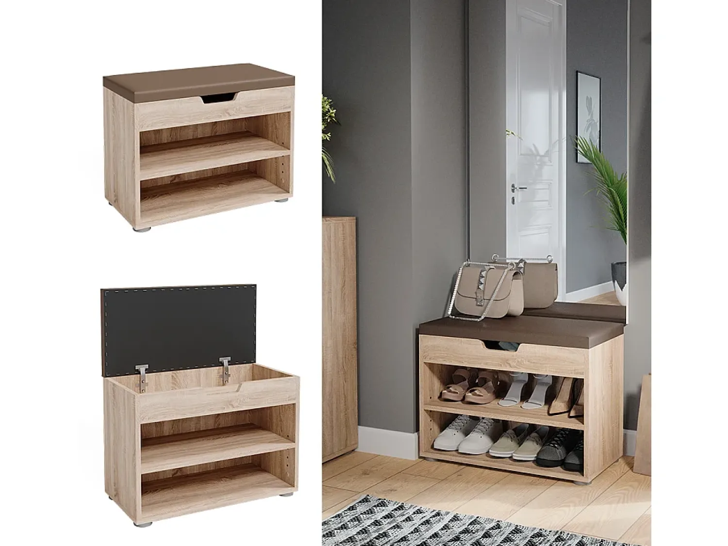 Vicco Banco para sapatos sonoma 60x30x45 rolfe^ Móvel De Arrumação|Sapateira