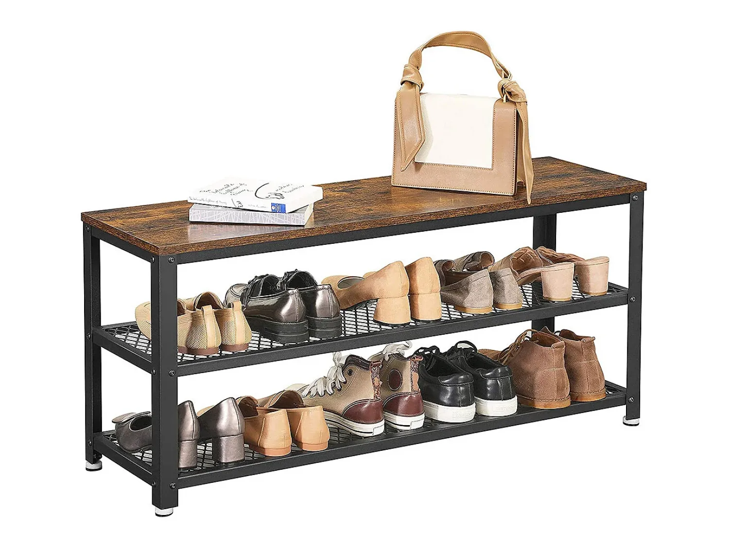 Móvel De Arrumação|Sapateira* Banco para Sapatos 100x30x45 cm Preto Rústico Castanho Bryce Preto / Castanho