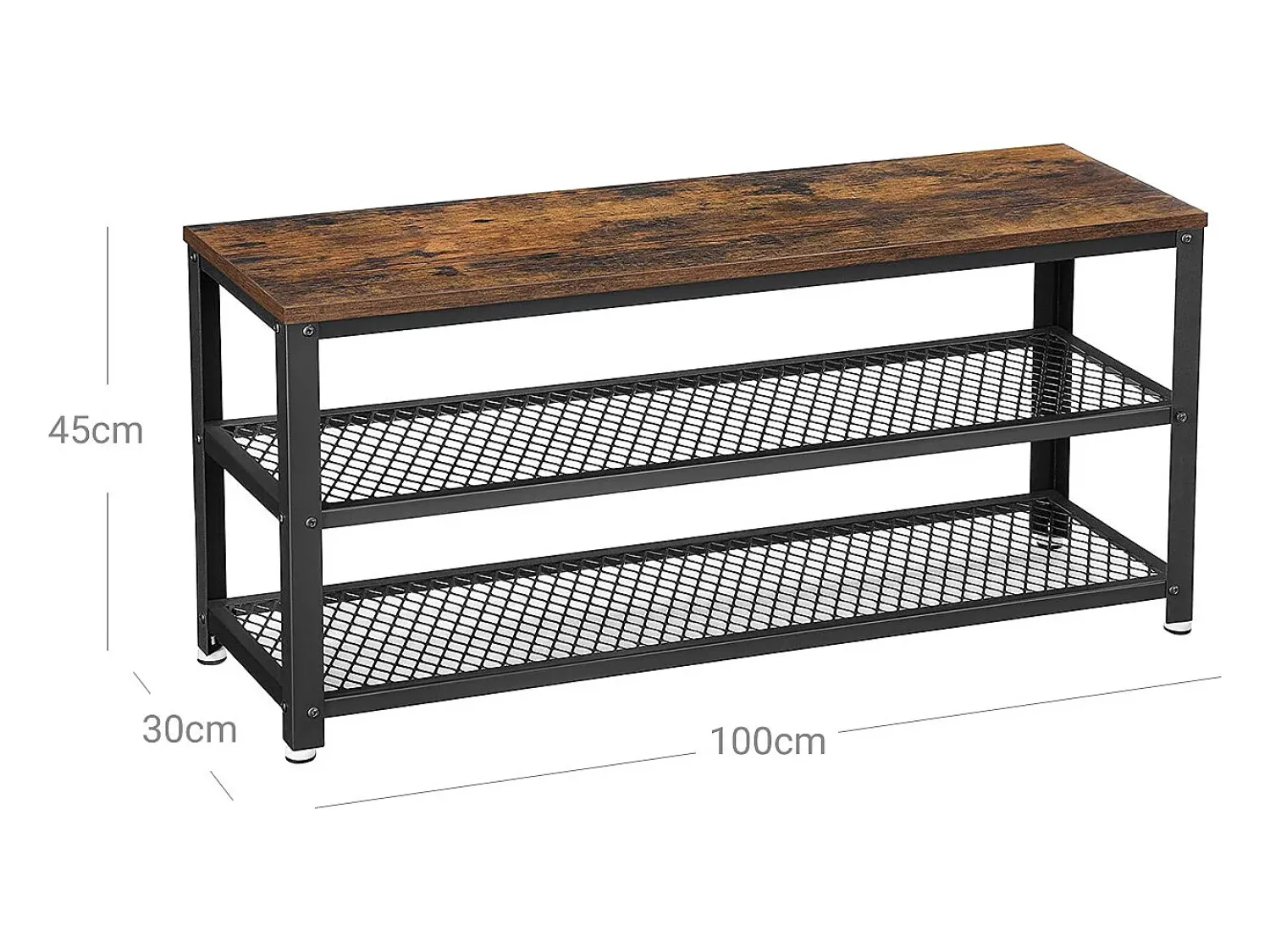 Móvel De Arrumação|Sapateira* Banco para Sapatos 100x30x45 cm Preto Rústico Castanho Bryce Preto / Castanho