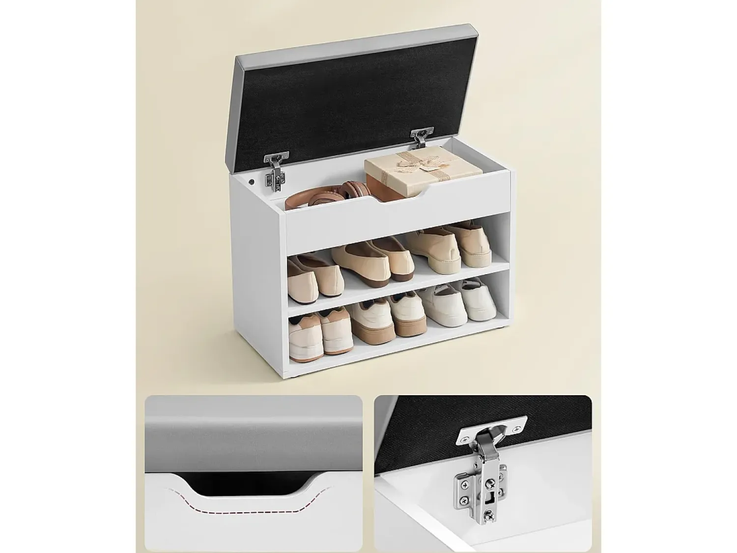 Discount Banco para sapatos 30x60x44 cm branco Cinzento / Branco