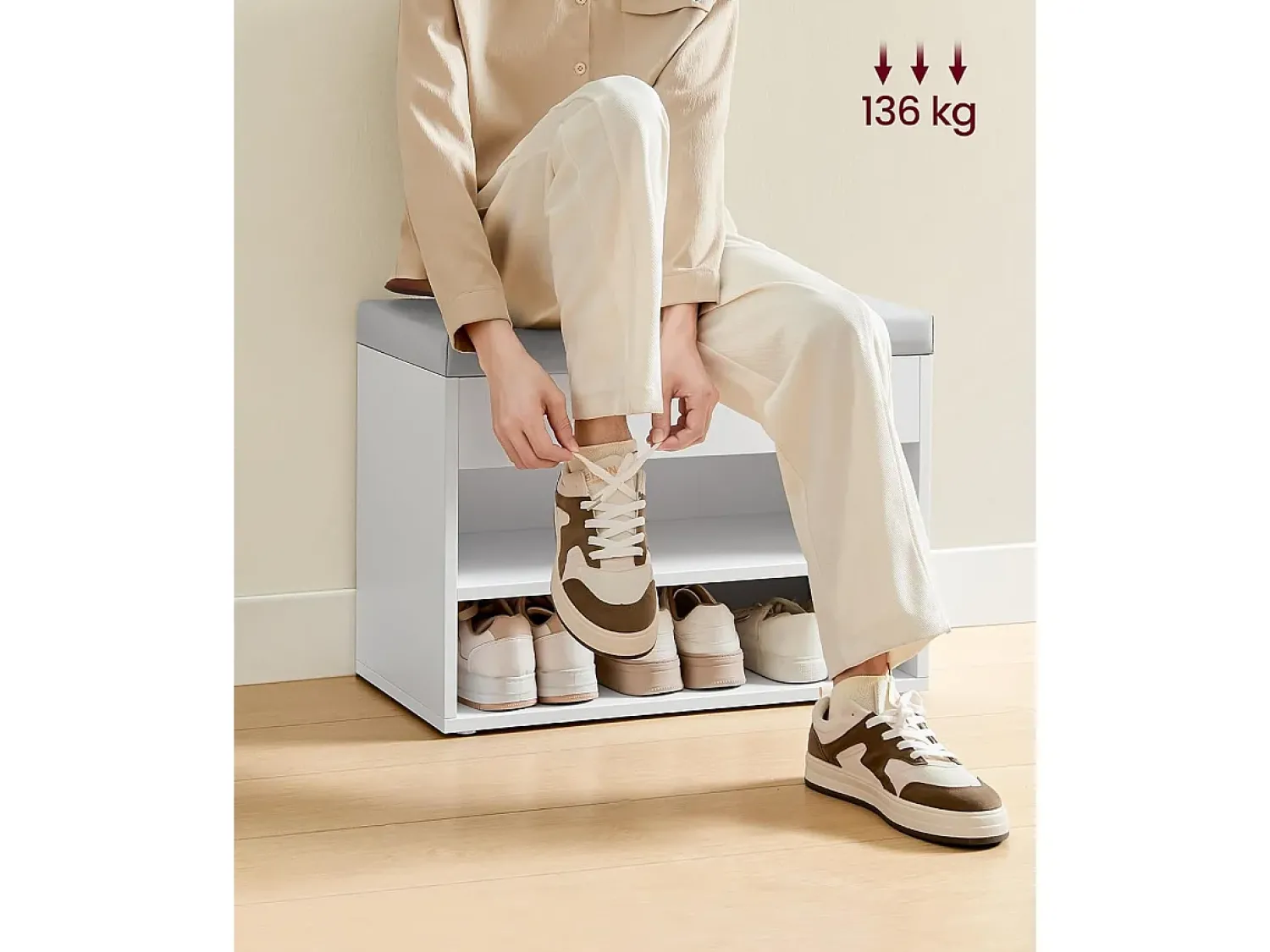 Discount Banco para sapatos 30x60x44 cm branco Cinzento / Branco