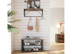 Móvel De Arrumação|Sapateira* Banco para Sapatos 73x30x45 cm greige e preto Preto / Castanho