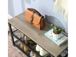 Móvel De Arrumação|Sapateira* Banco para Sapatos 73x30x45 cm greige e preto Preto / Castanho