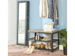 Móvel De Arrumação|Sapateira* Banco para Sapatos 73x30x45 cm greige e preto Preto / Castanho
