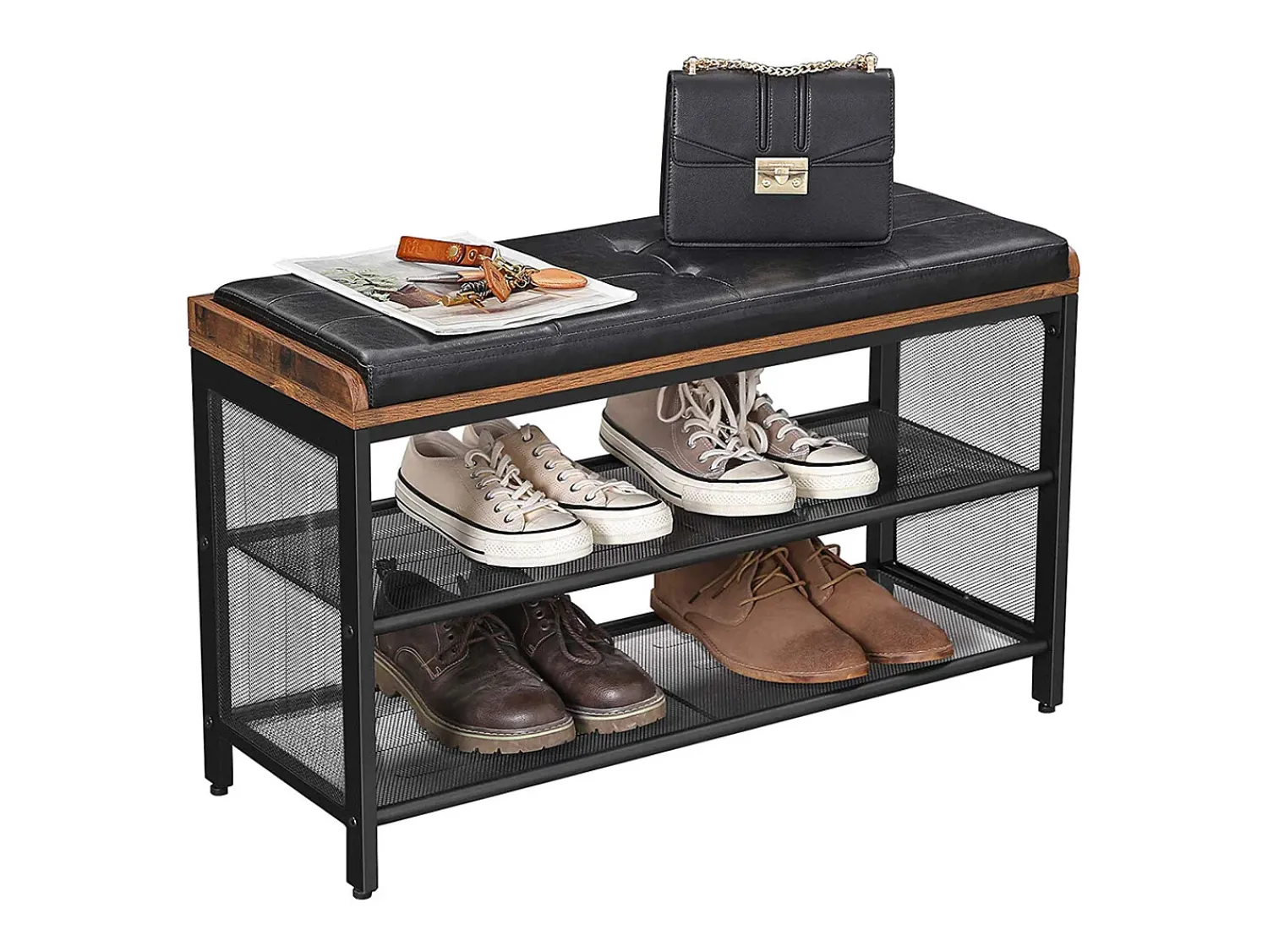Banco para sapatos 80x30x48 cm preto Vintage castanho copadion^ Móvel De Arrumação|Sapateira