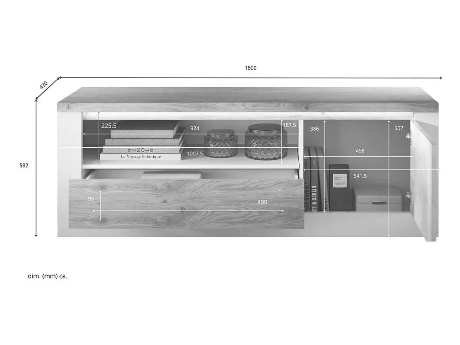 Best Meublorama Banco para TV SASHA – 1 porta, 1 gaveta e 1 nicho aberto com LED – laqueado e carvalho Cadiz Branco