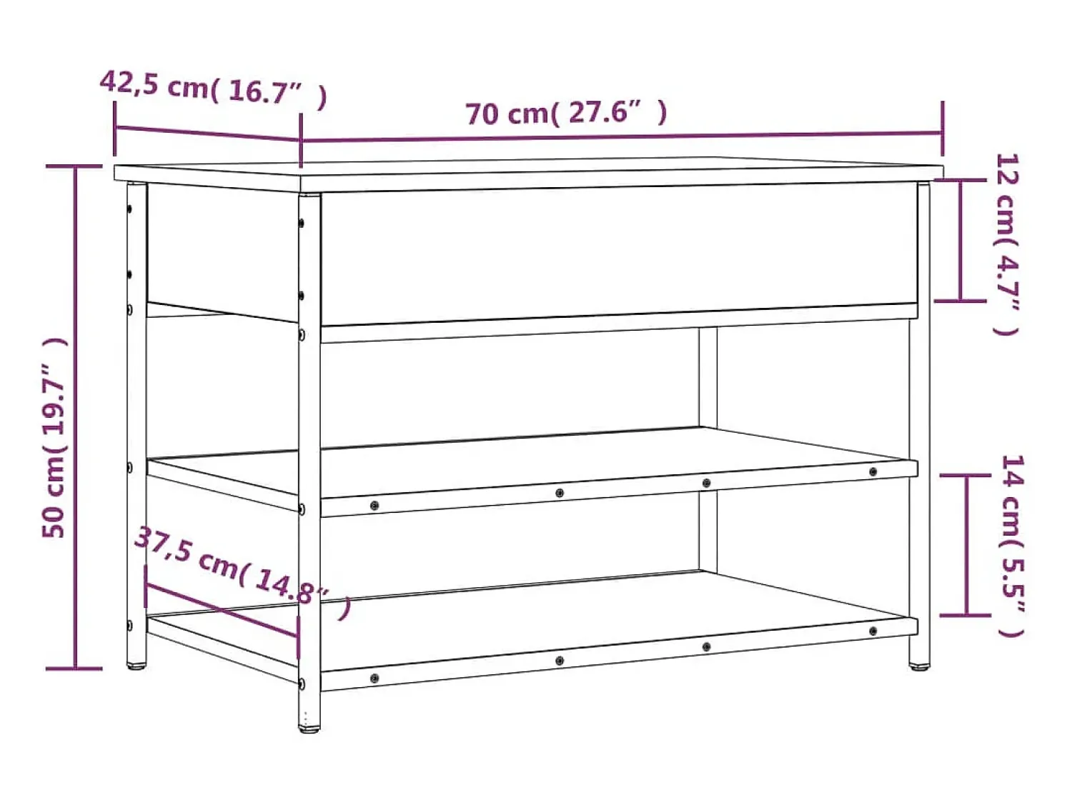 New vidaxl Banco sapateira 70x42,5x50 cm derivados madeira sonoma Cinzento