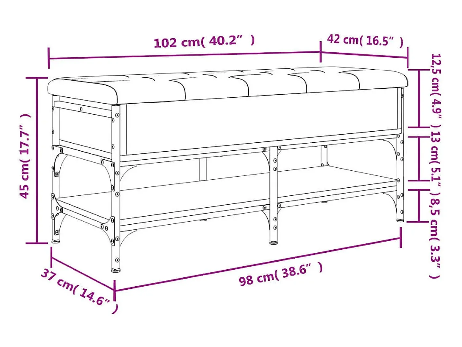 Móvel De Arrumação|Sapateira*vidaxl Banco sapateira 102x42x45 cm derivados madeira carvalho fumado Natural claro