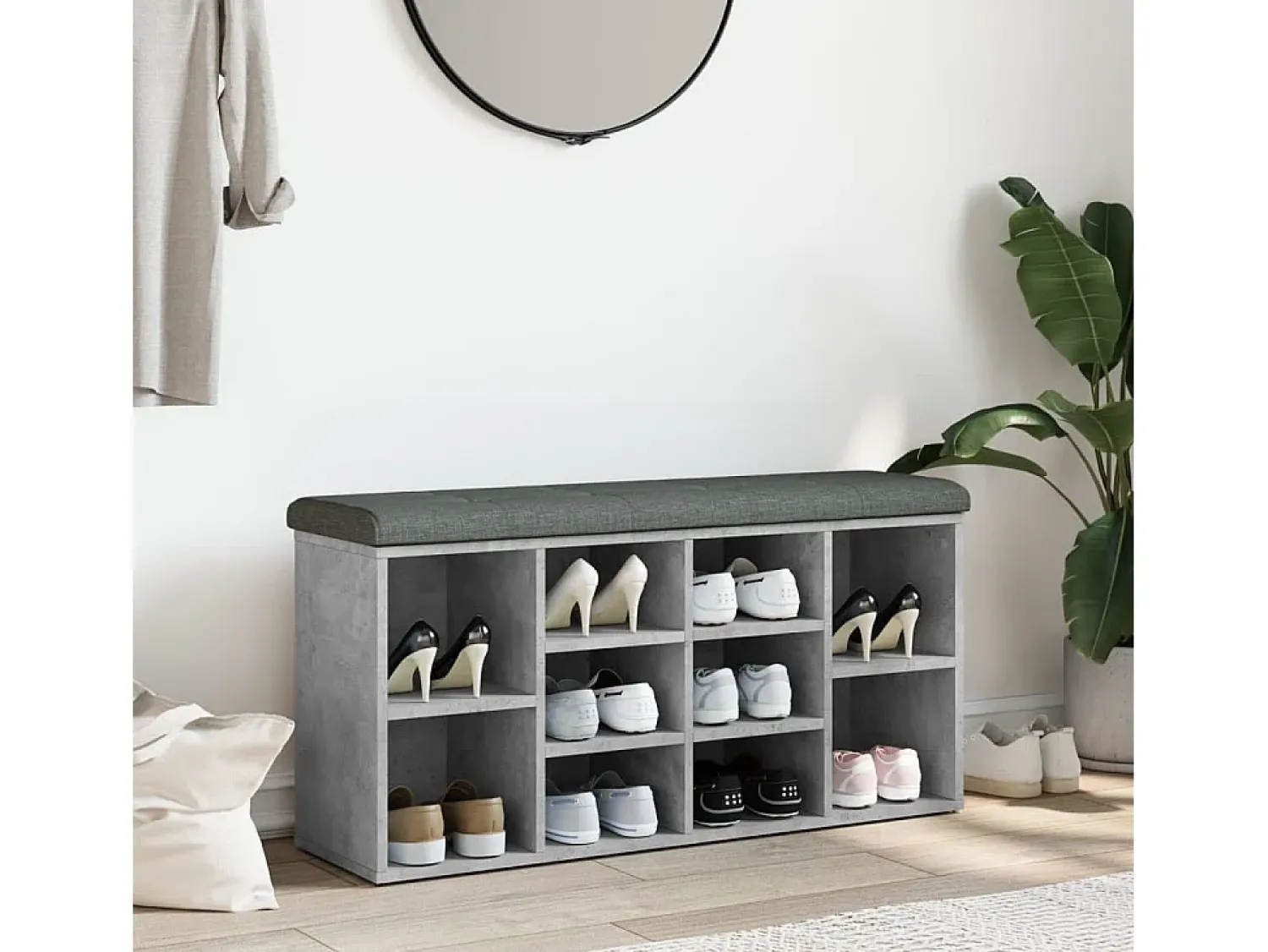 Móvel De Arrumação|Sapateira* Banco sapateira 102x32x50 cm derivados madeira cimento PT313962 Cinzento