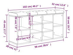 Best vidaxl Banco sapateira 102x32x50 cm derivados madeira cinzento cimento Cinzento claro