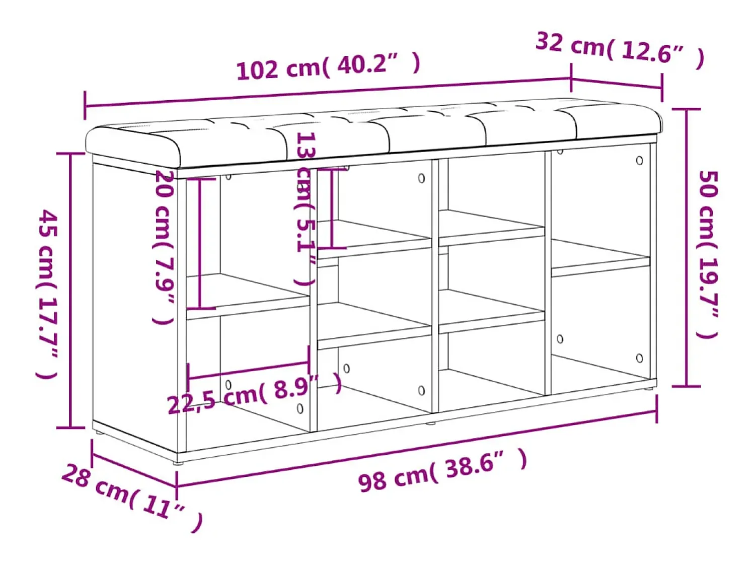 Best vidaxl Banco sapateira 102x32x50 cm derivados madeira cinzento cimento Cinzento claro