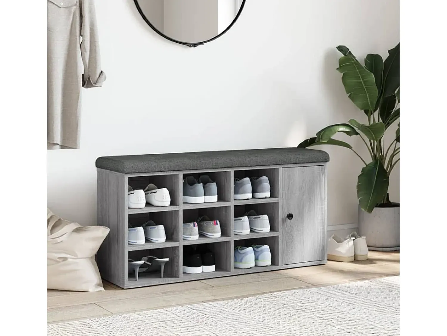 Móvel De Arrumação|Sapateira| Banco sapateira 102x32x50 cm derivados madeira sonoma PT956217 Cinzento
