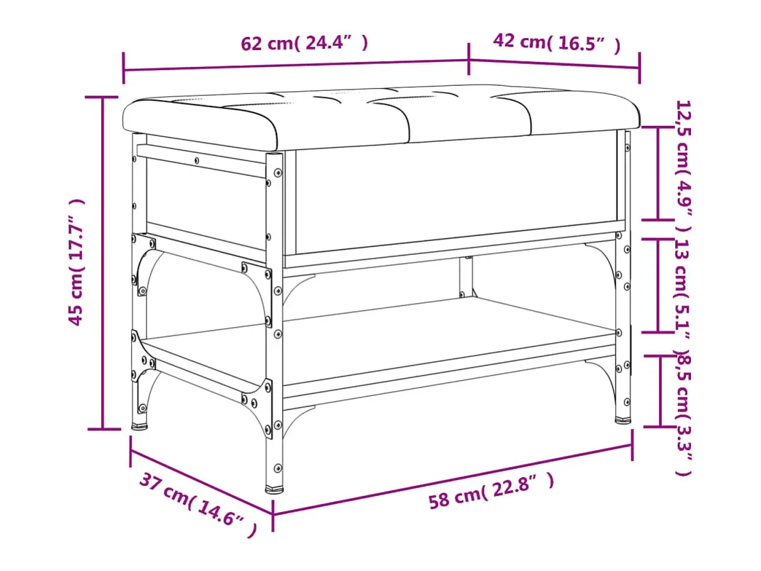 Outlet vidaxl Banco sapateira 62x42x45cm derivados de madeira sonoma Cinzento