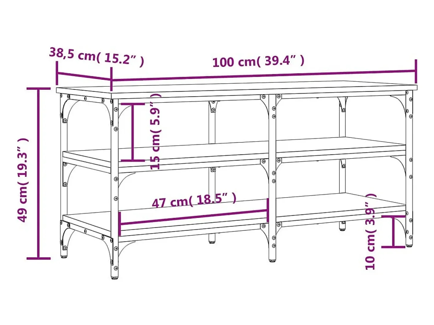 vidaxl Banco sapateira 100x38,5x49cm derivados madeira carvalho fumado^ Móvel De Arrumação|Sapateira