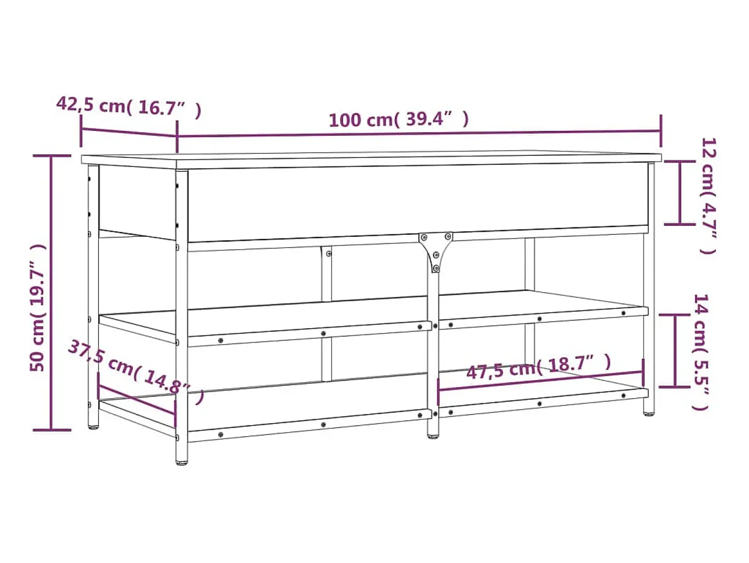 vidaxl Banco sapateira 100x42,5x50cm derivados madeira sonoma^ Móvel De Arrumação|Sapateira