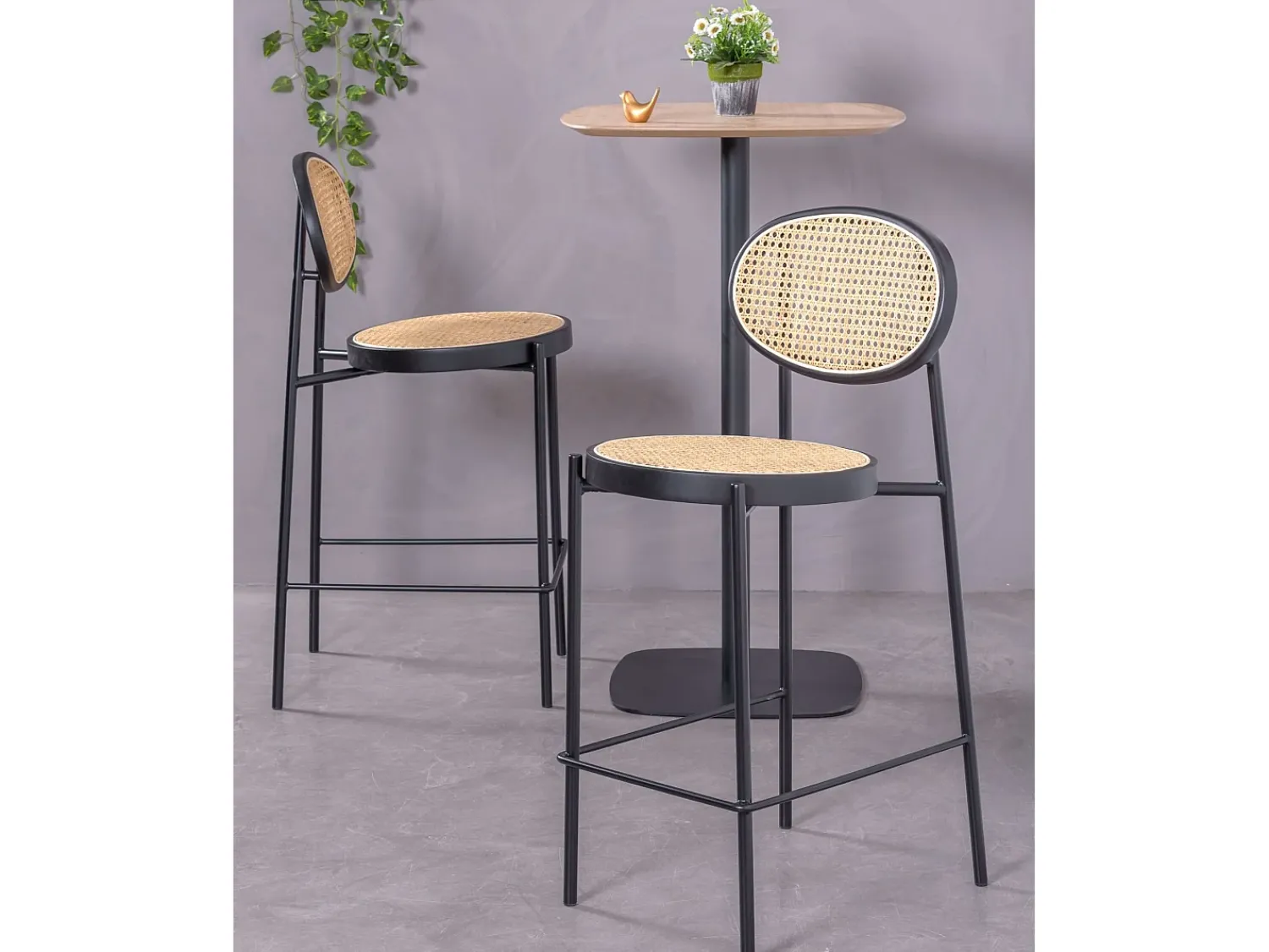 Nest Dream Banco vintage com design clássico em rotim natural (65cm) - Norte - Preto