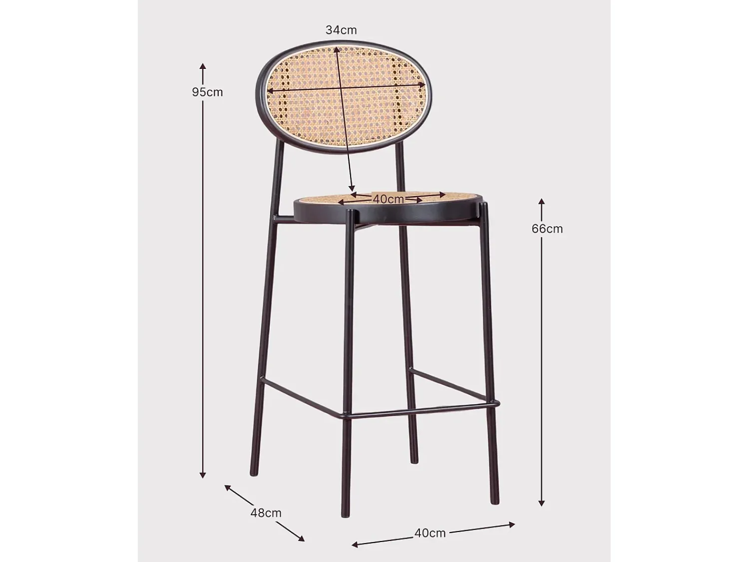 Nest Dream Banco vintage com design clássico em rotim natural (65cm) - Norte - Preto