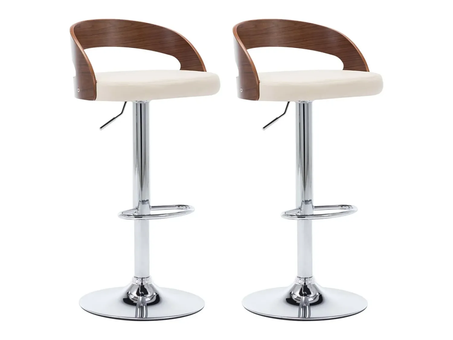 Clearance vidaxl Bancos de bar 2 pcs couro artificial e madeira curvada Creme