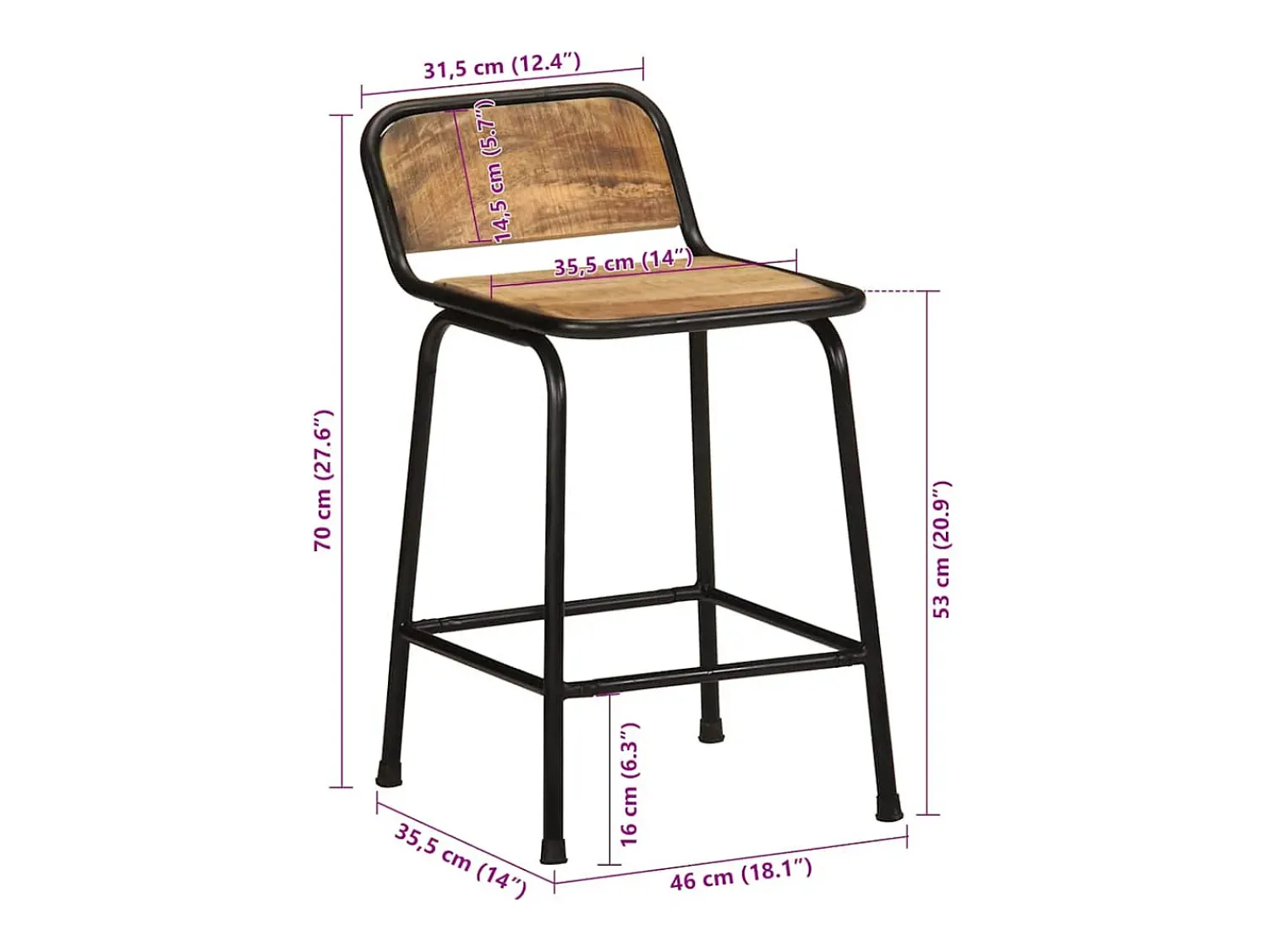 Outlet vidaxl Bancos de bar 4 pcs Madeira Maciça de Mangueira Rústica Natural claro