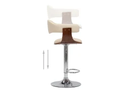 Banco|vidaxl Bancos de bar 2 pcs madeira curvada e couro artificial Creme