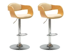 Banco* Bancos de bar 2 pcs madeira curvada e couro artificial PT528390 Creme