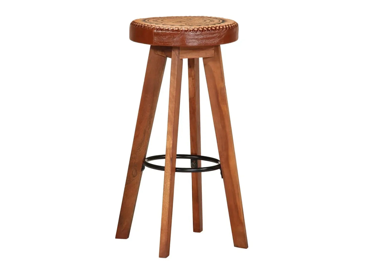 vidaxl Bancos de bar 2 pcs madeira de acácia maciça e couro genuíno Natural claro