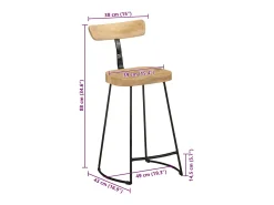 Banco*vidaxl Bancos de bar 2 pcs 49x43x88 cm madeira de mangueira maciça Natural claro