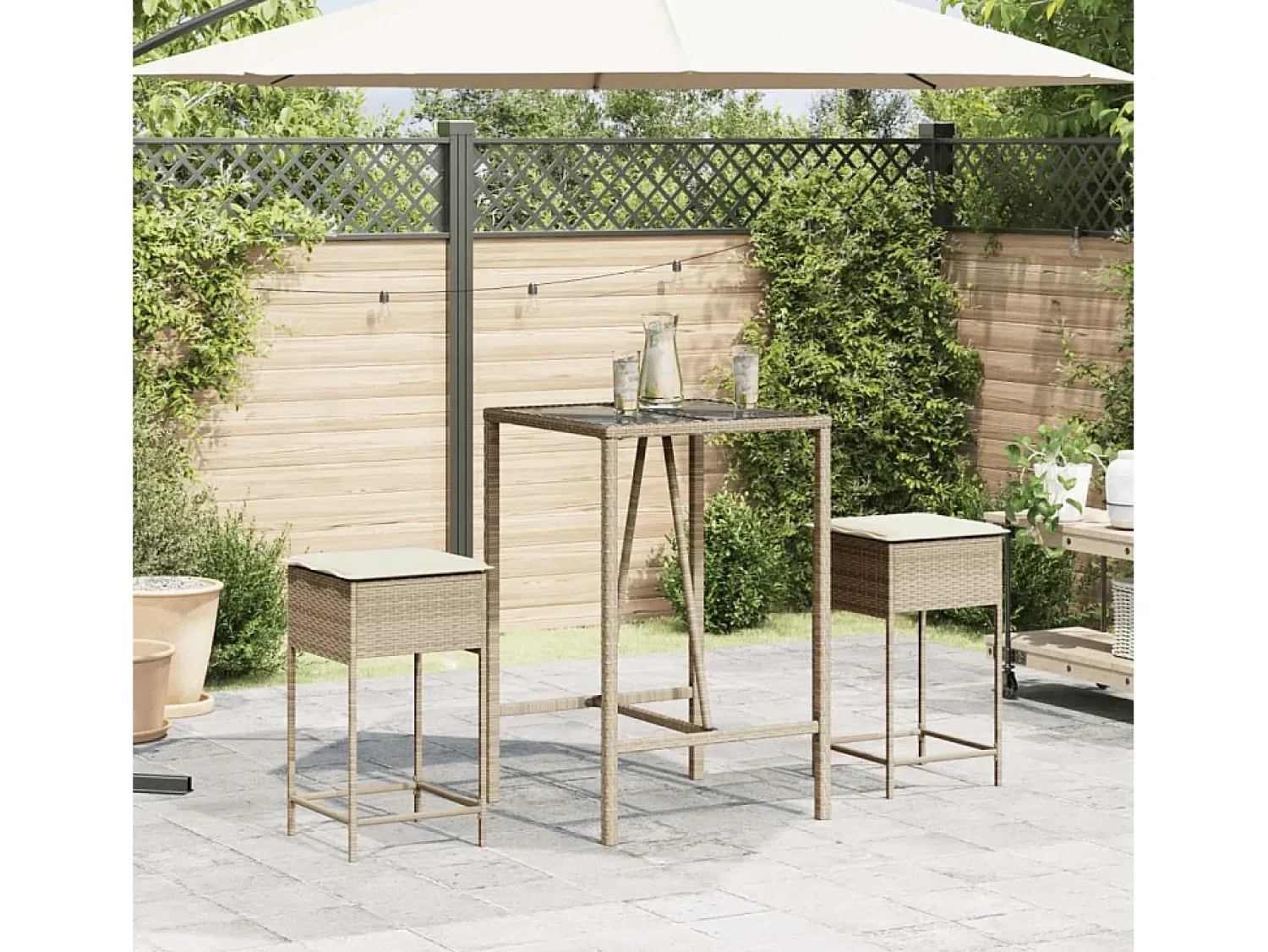 New Bancos de bar com almofadões para jardim 2 pcs vime PE PT972174 Bege