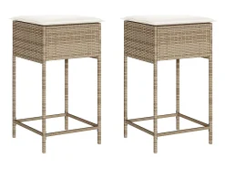 New Bancos de bar com almofadões para jardim 2 pcs vime PE PT972174 Bege